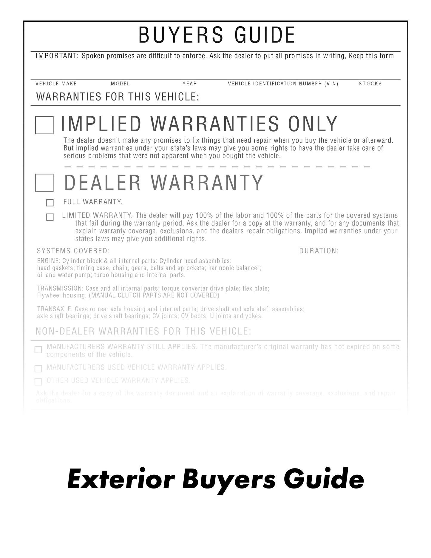 Pre-Printed Buyers Guide B/W – External Weatherproof Full Size (Increments of 250)